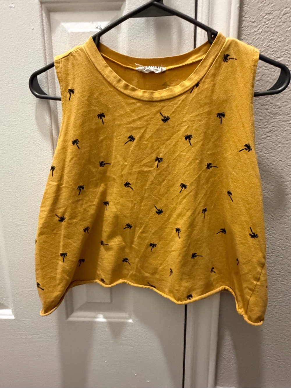french pastry Mustard Yellow Palm-Print Cropped Tank Top